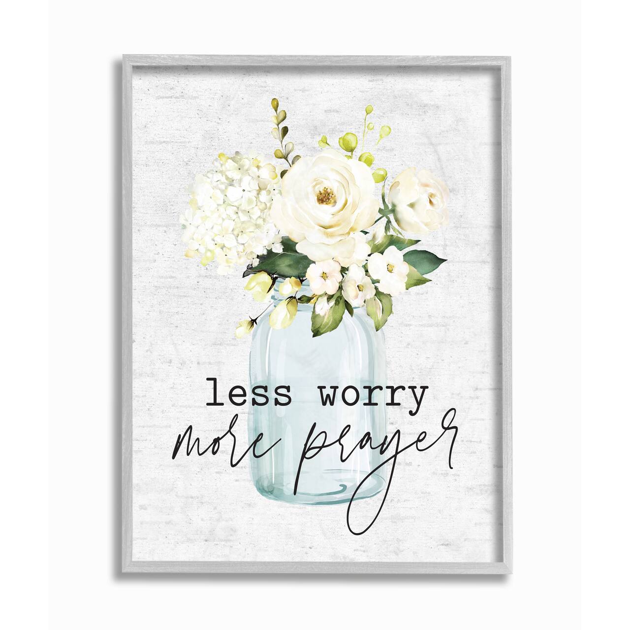 Stupell Industries Less Worry More Prayer Cottage Floral Bouquet Wall Art
